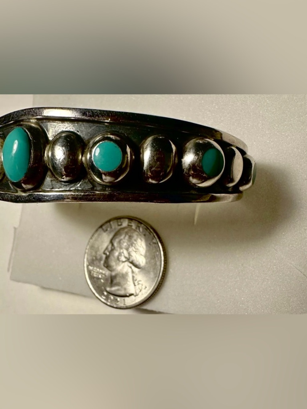 Sterling 925 Cuff Bracelet Vivid Blue Turquoises Mexico 13 grams - Picture 5 of 16
